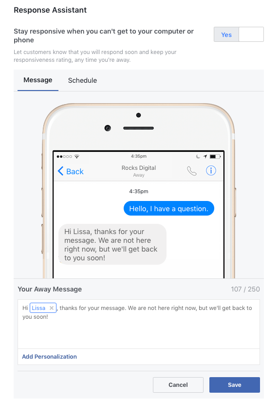 Facebook Away Response Assistant - Chatbot