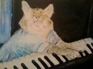 Keyboard Cat, Acrylic on Canvas by Bud Caddell