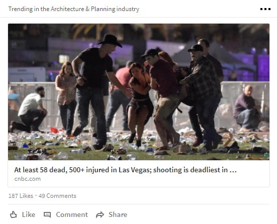 LinkedIn Social Media Post about Vegas Shooting